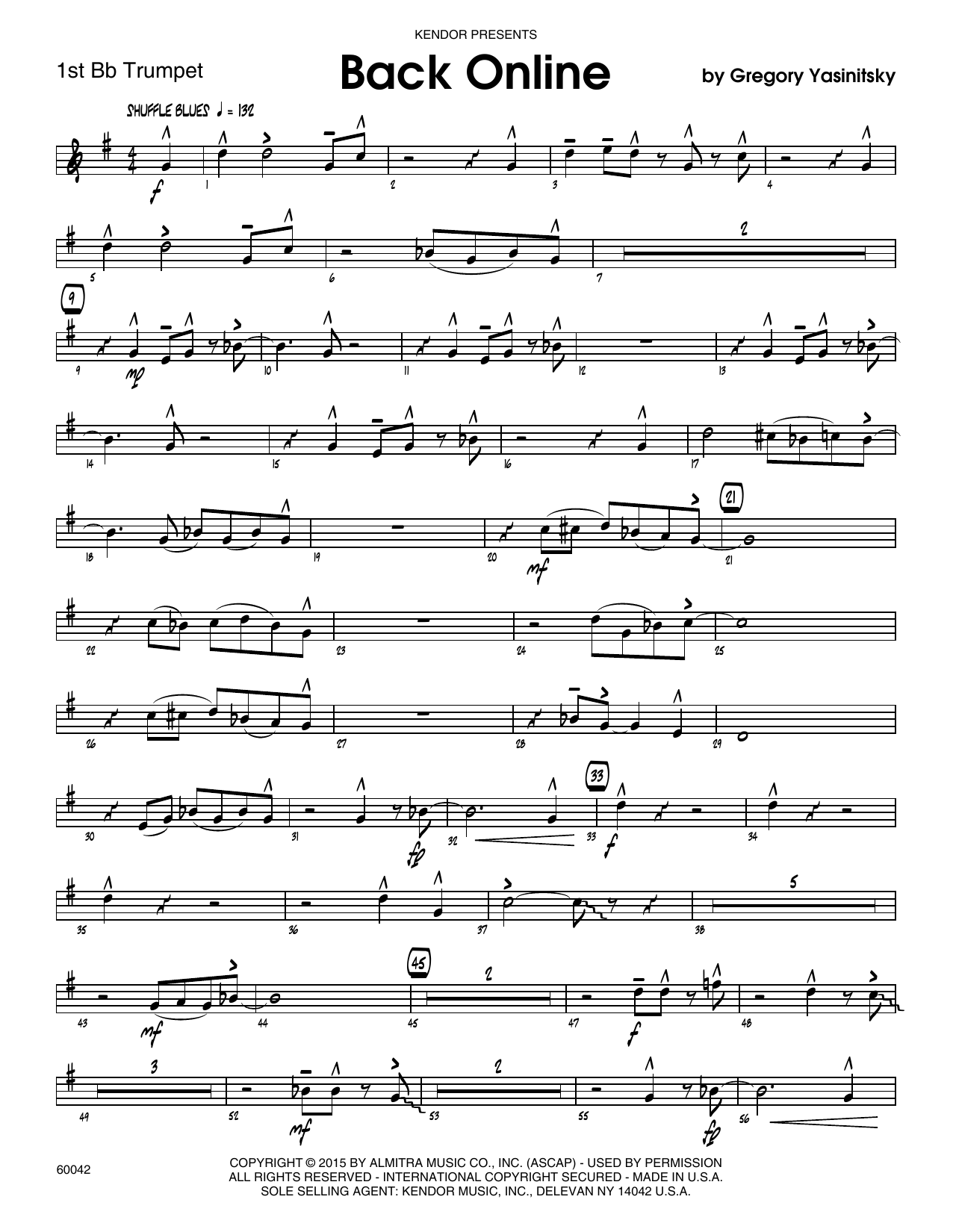 Download Gregory Yasinitsky Back Online - 1st Bb Trumpet Sheet Music