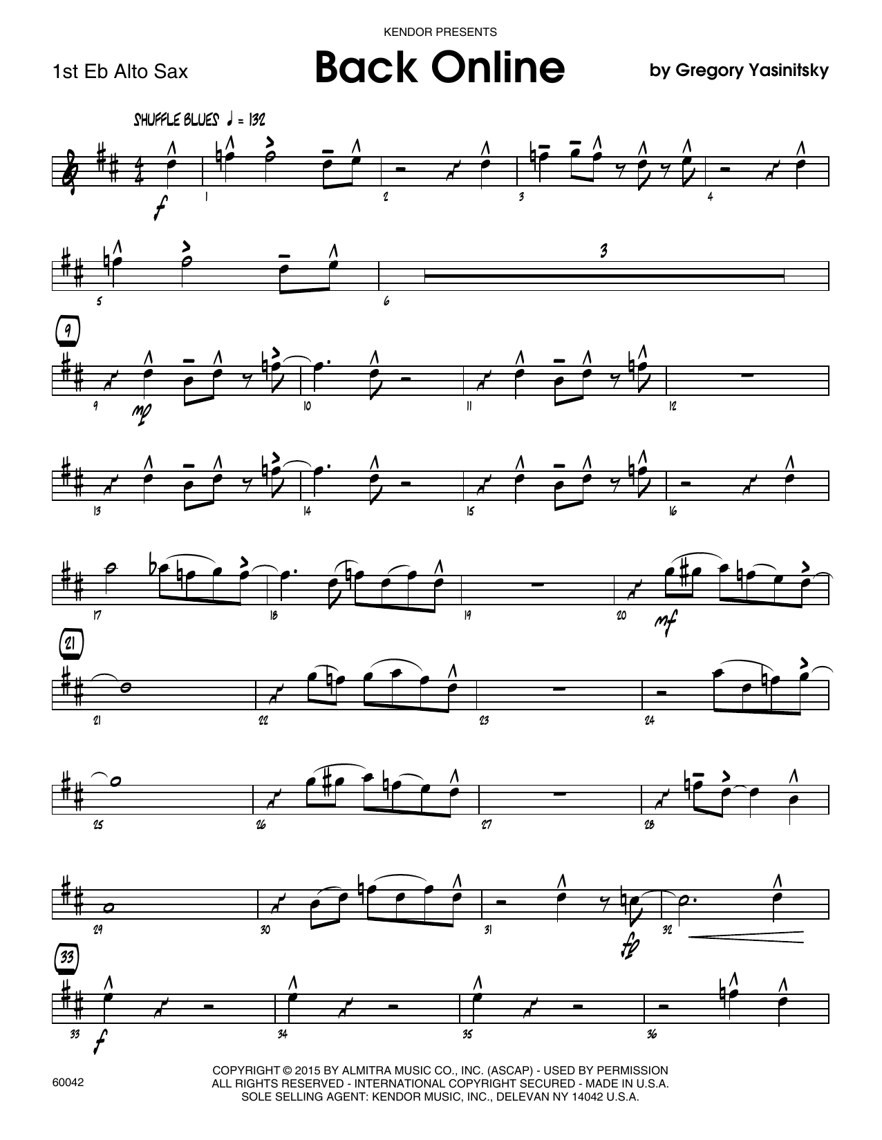 Download Gregory Yasinitsky Back Online - 1st Eb Alto Saxophone Sheet Music