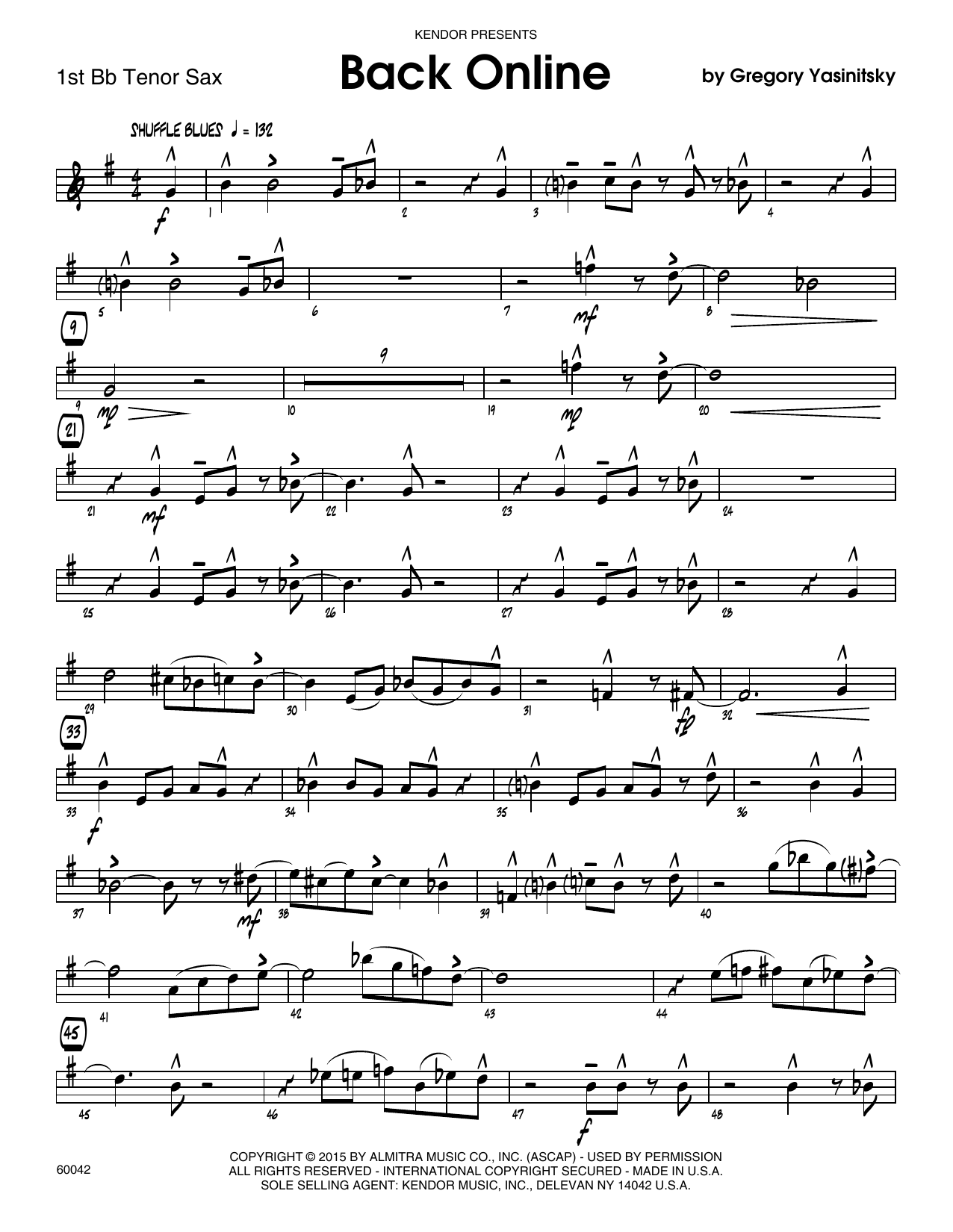 Download Gregory Yasinitsky Back Online - 1st Tenor Saxophone Sheet Music