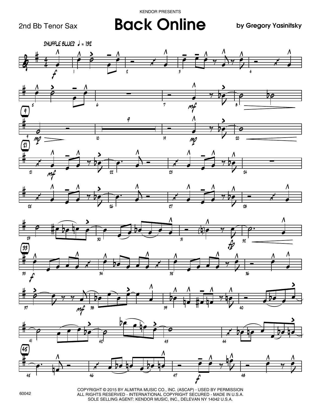 Download Gregory Yasinitsky Back Online - 2nd Bb Tenor Saxophone Sheet Music