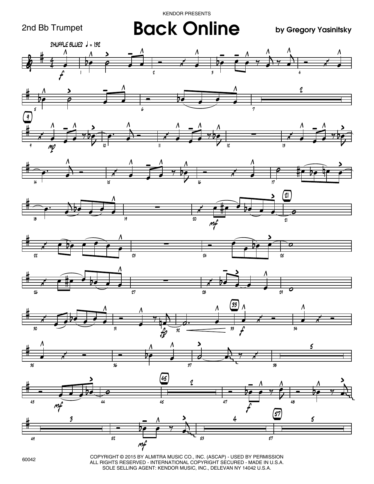 Download Gregory Yasinitsky Back Online - 2nd Bb Trumpet Sheet Music