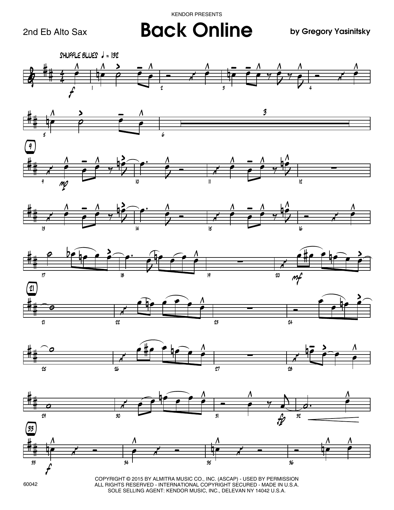 Download Gregory Yasinitsky Back Online - 2nd Eb Alto Saxophone Sheet Music