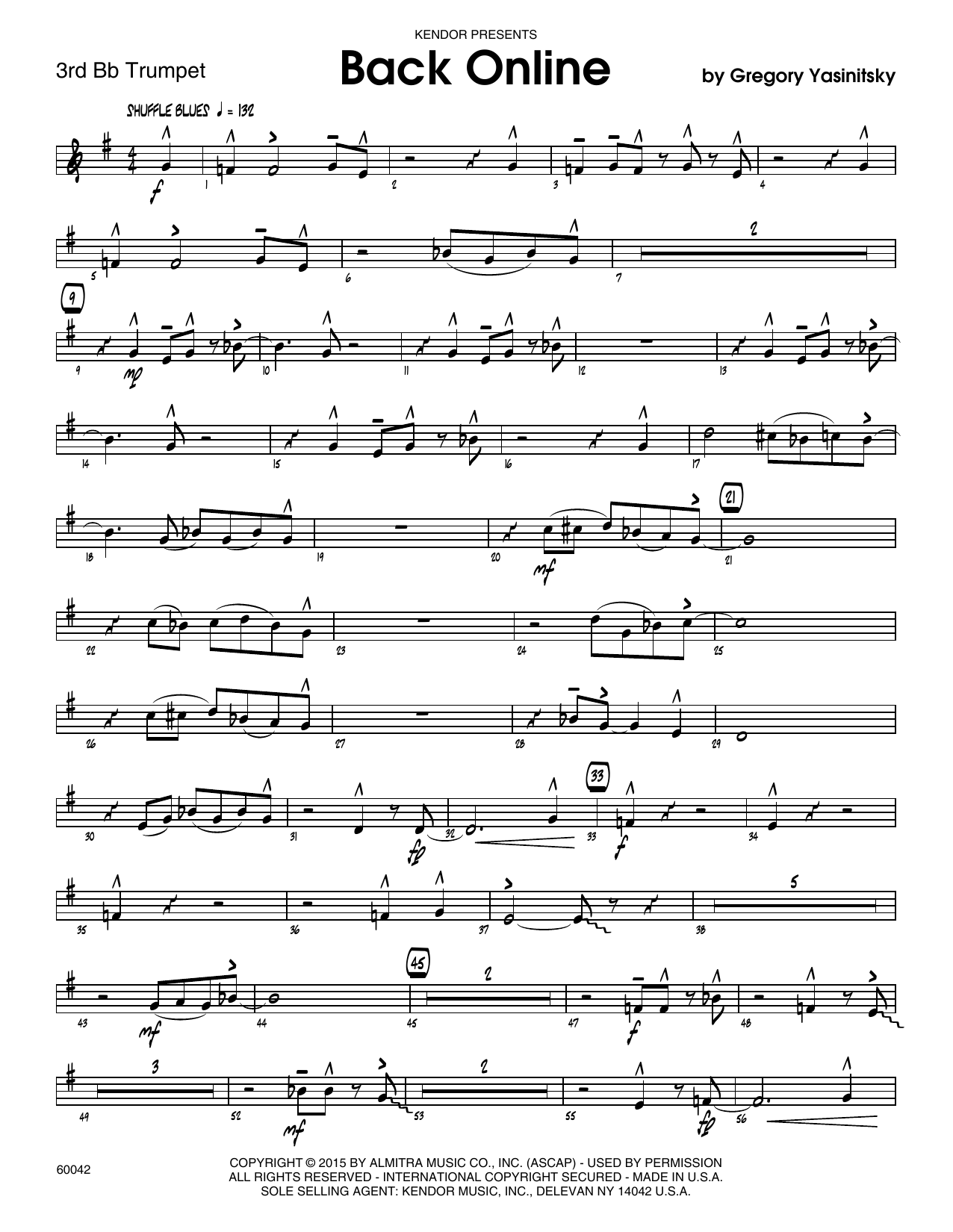 Download Gregory Yasinitsky Back Online - 3rd Bb Trumpet Sheet Music