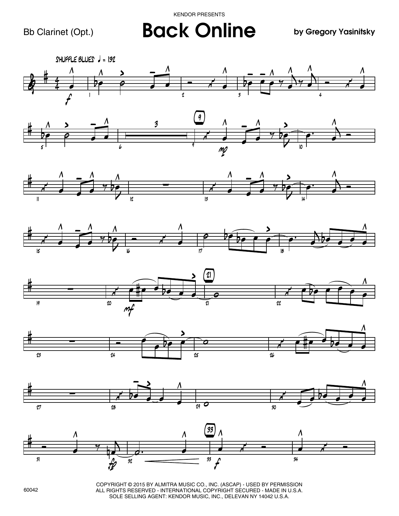 Download Gregory Yasinitsky Back Online - Bb Clarinet Sheet Music