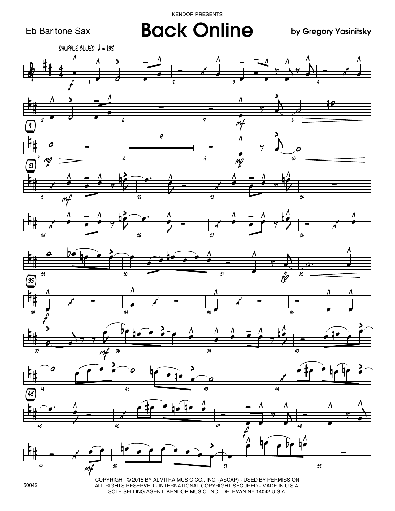 Download Gregory Yasinitsky Back Online - Eb Baritone Saxophone Sheet Music