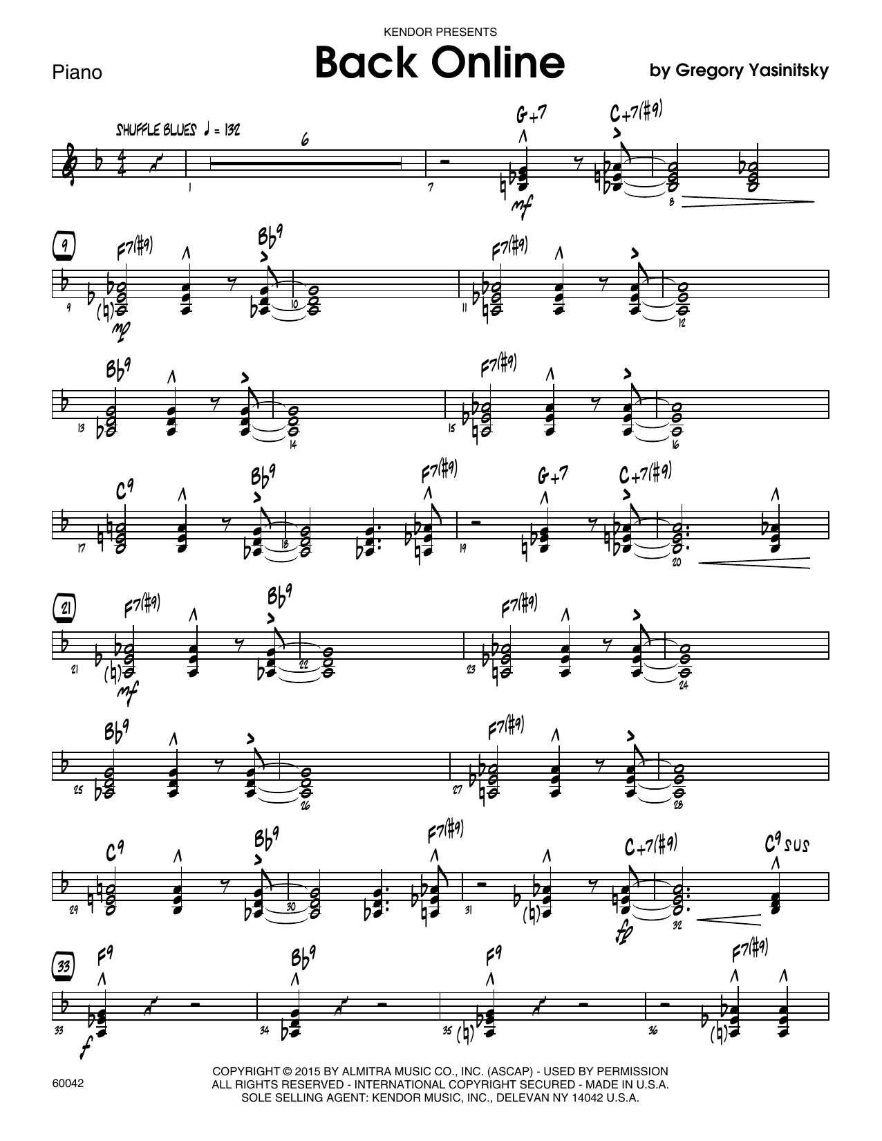 Download Gregory Yasinitsky Back Online - Piano Sheet Music