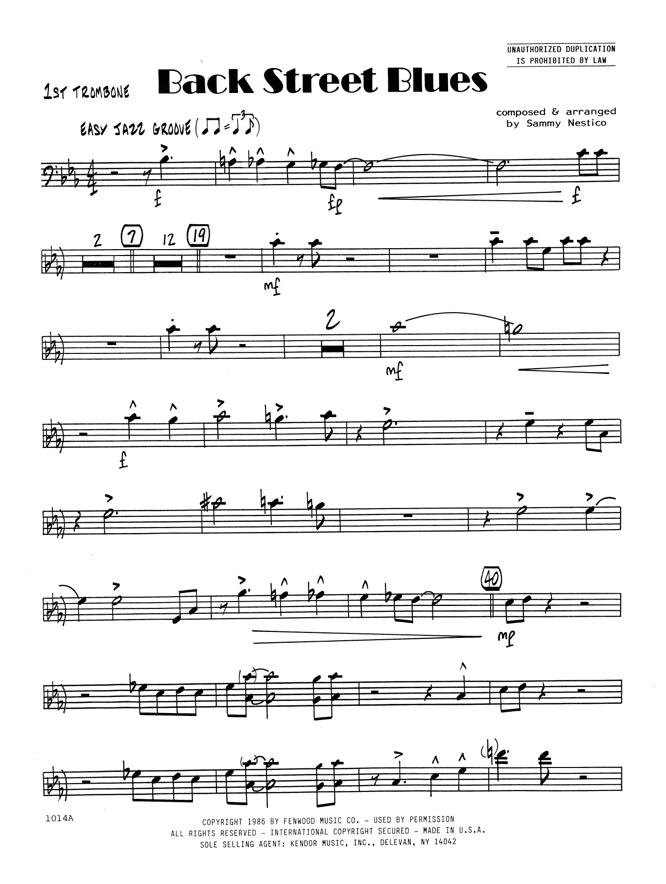 Download Sammy Nestico Back Street Blues - 1st Trombone Sheet Music