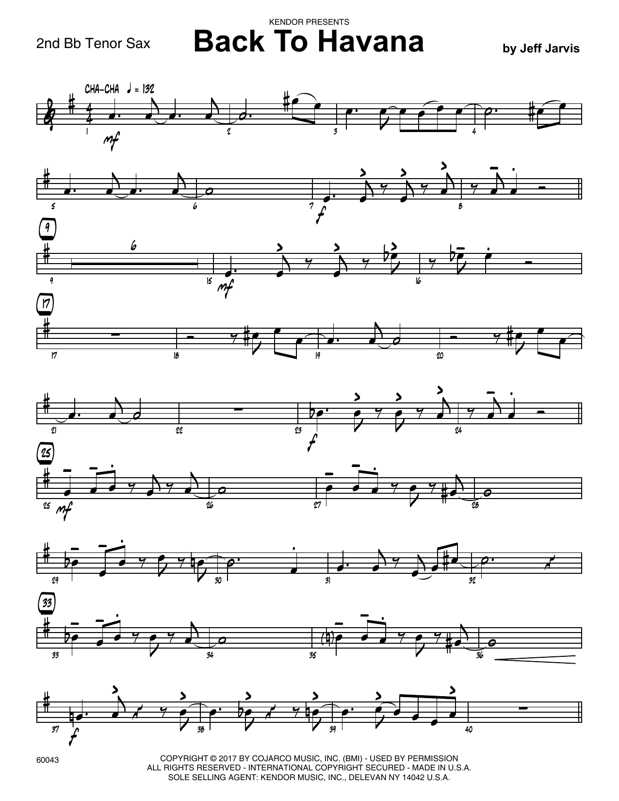 Download Jeff Jarvis Back To Havana - 2nd Bb Tenor Saxophone Sheet Music