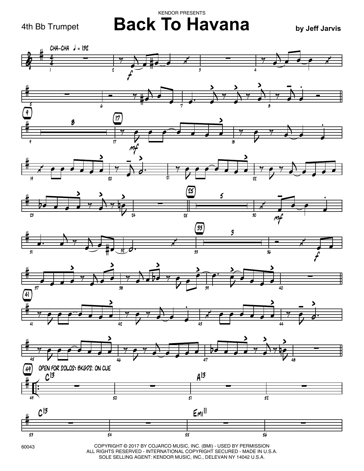 Download Jeff Jarvis Back To Havana - 4th Bb Trumpet Sheet Music