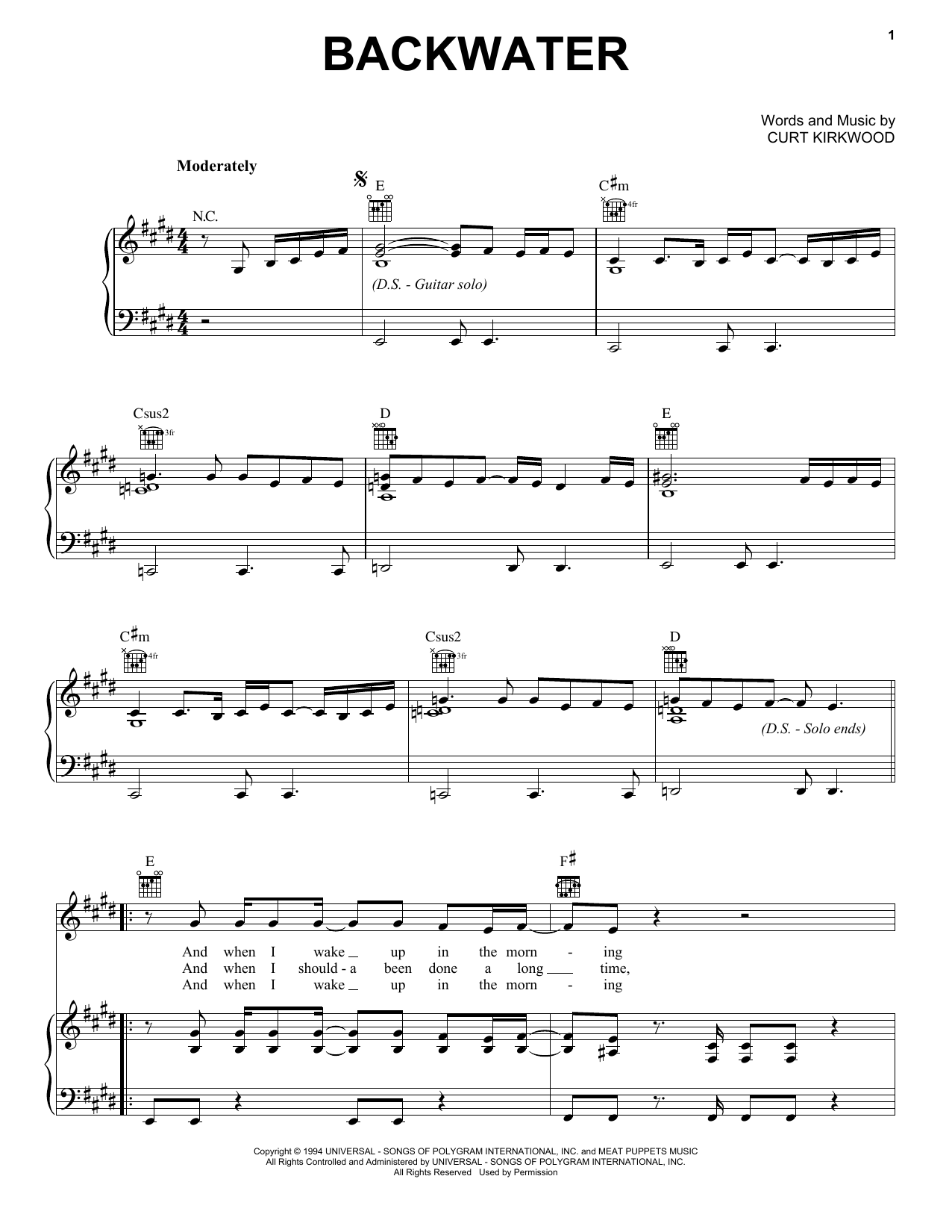 Meat Puppets Backwater sheet music notes printable PDF score