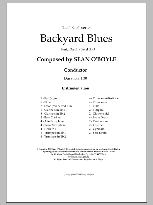 Download Sean O'Boyle Backyard Blues - Score Sheet Music