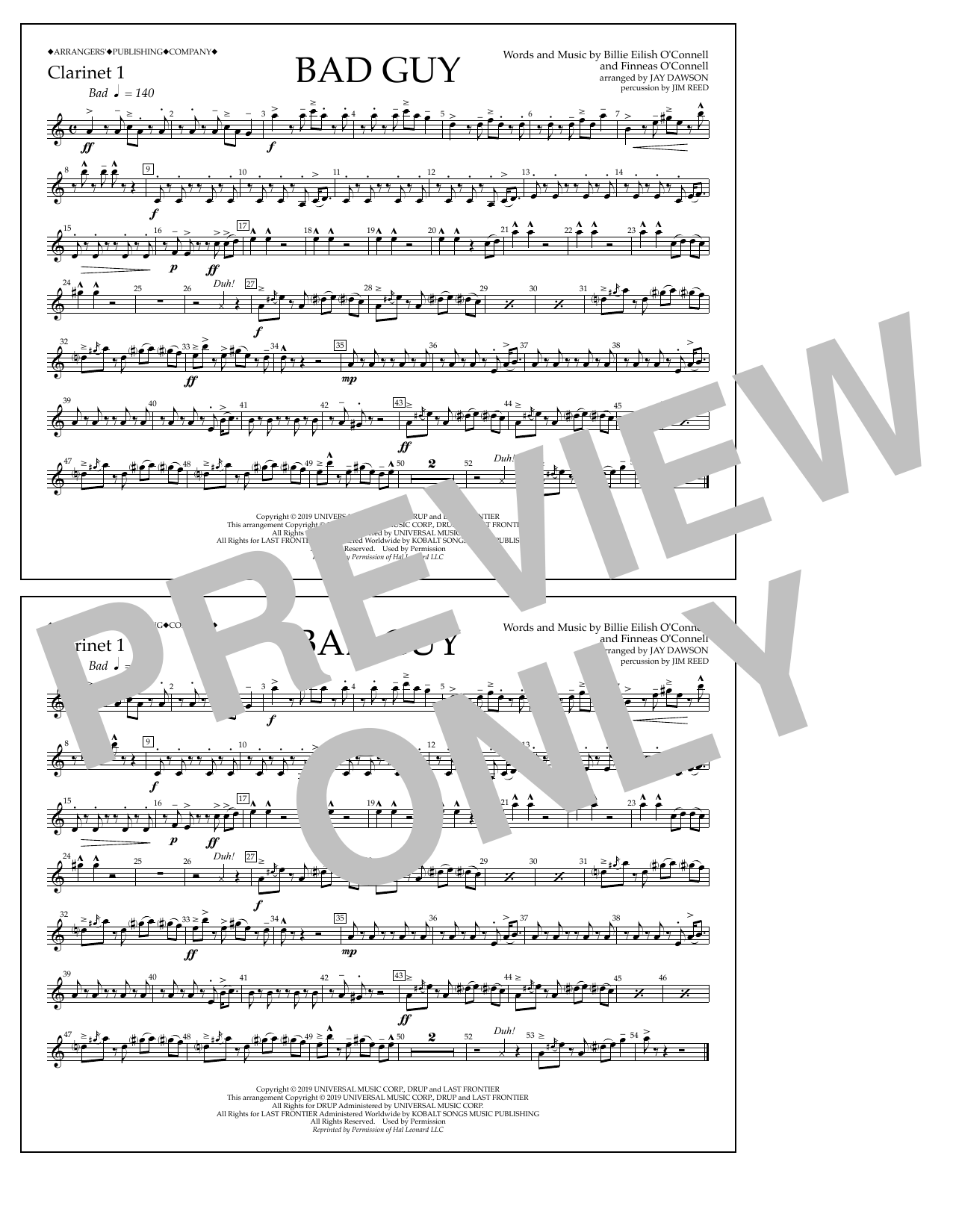 Download Billie Eilish Bad Guy (arr. Jay Dawson) - Clarinet 1 Sheet Music