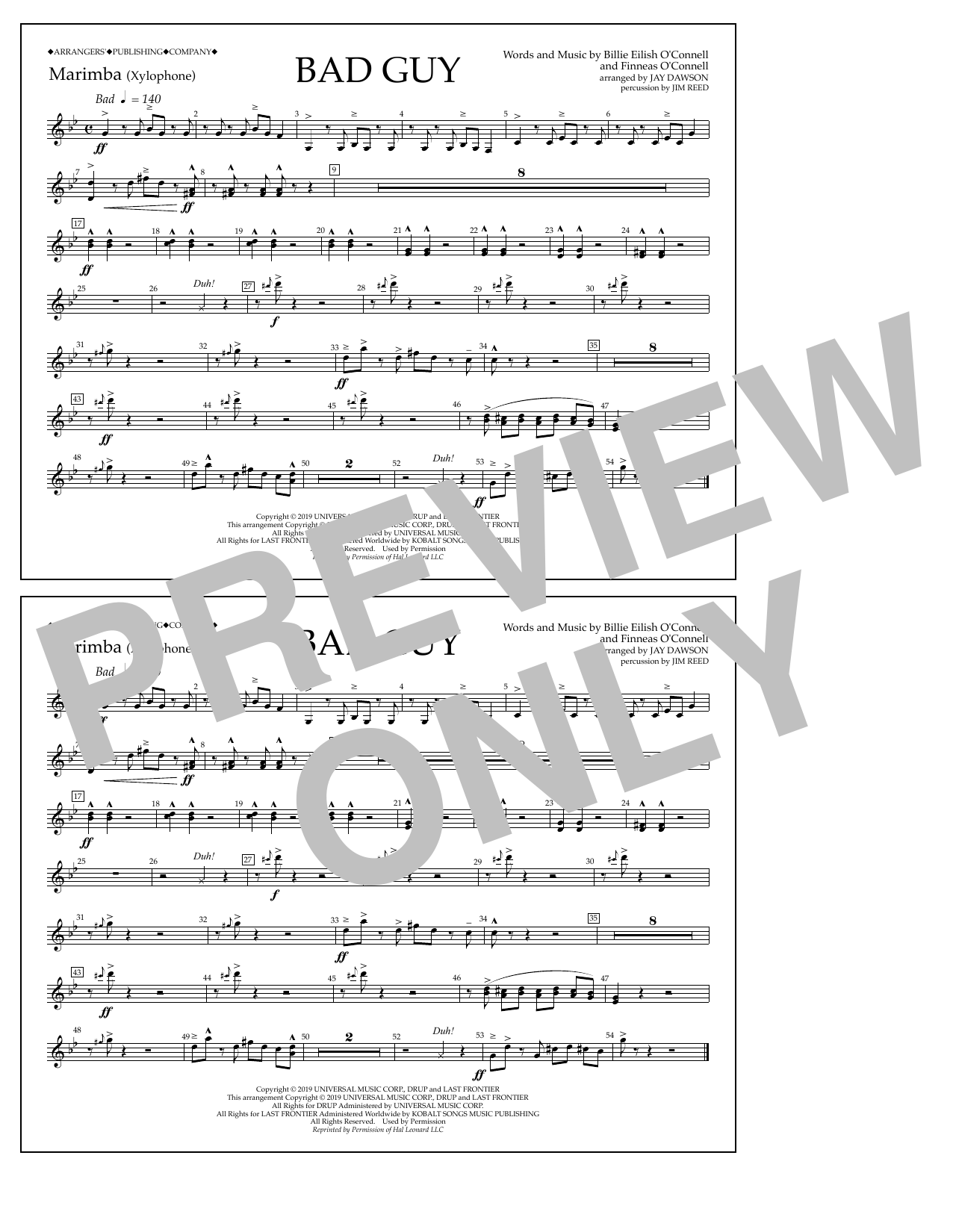 Download Billie Eilish Bad Guy (arr. Jay Dawson) - Marimba Sheet Music
