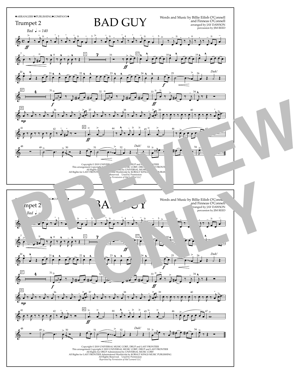 Download Billie Eilish Bad Guy (arr. Jay Dawson) - Trumpet 2 Sheet Music