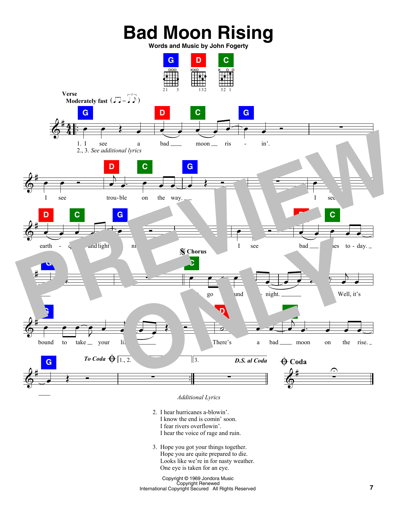 Download Creedence Clearwater Revival Bad Moon Rising Sheet Music