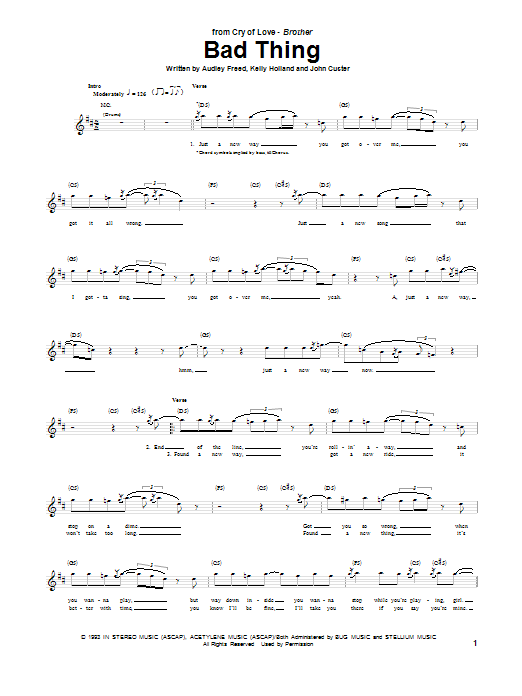 Download Cry of Love Bad Thing Sheet Music