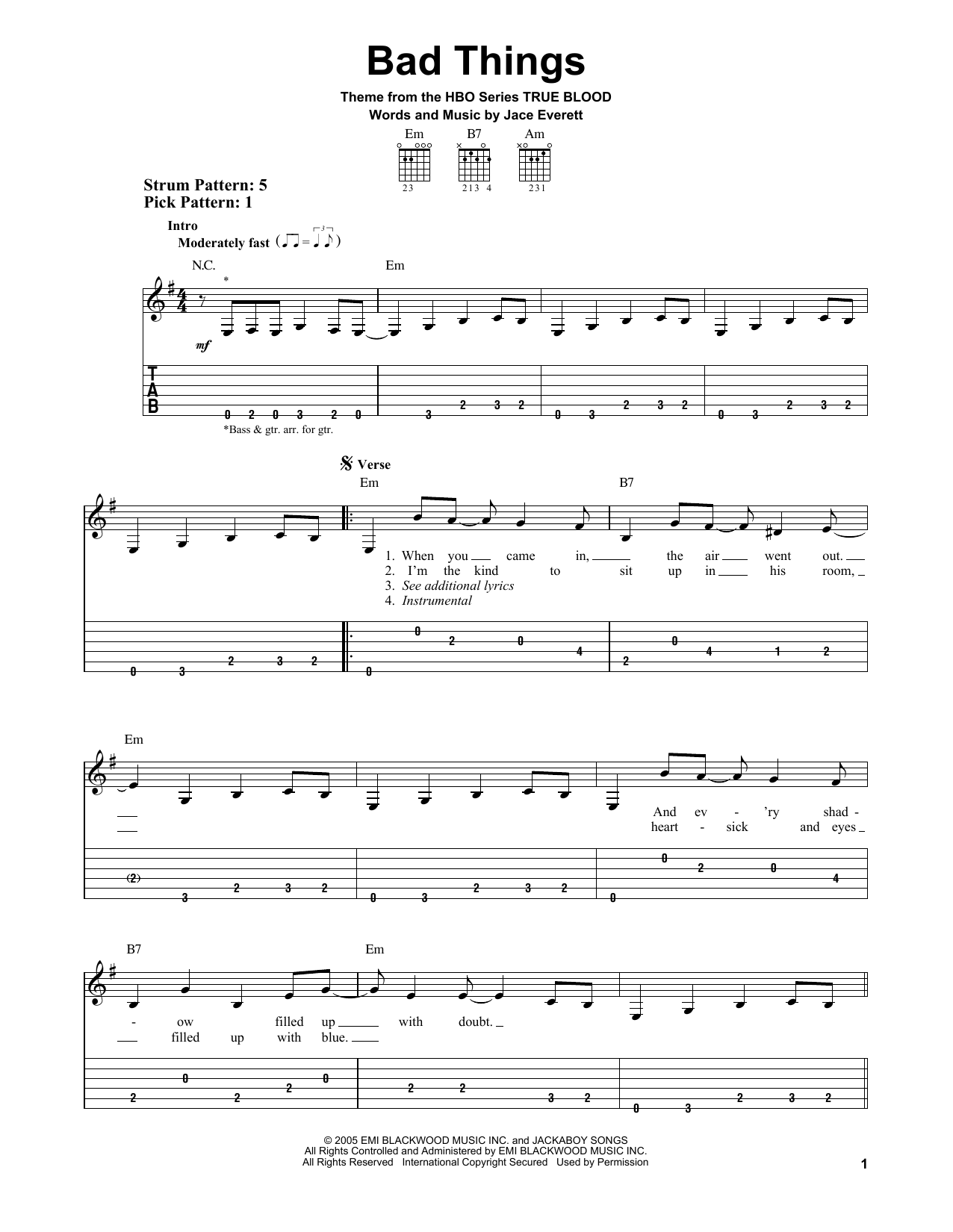 Download Jace Everett Bad Things Sheet Music