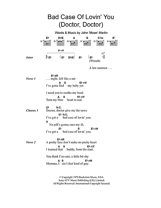Robert Palmer Bad Case Of Lovin' You (Doctor, Doctor) sheet music notes printable PDF score