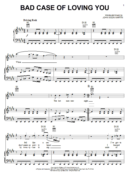 Robert Palmer Bad Case Of Loving You sheet music notes printable PDF score