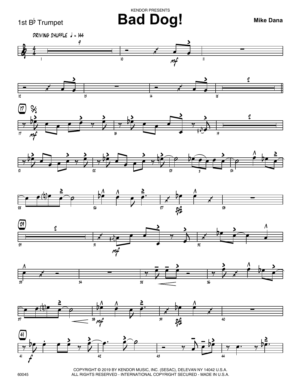 Download Mike Dana Bad Dog! - 1st Bb Trumpet Sheet Music