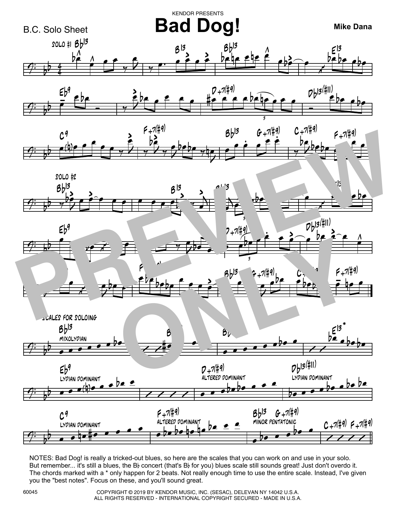 Download Mike Dana Bad Dog! - Sample Solo - Bass Clef Inst Sheet Music
