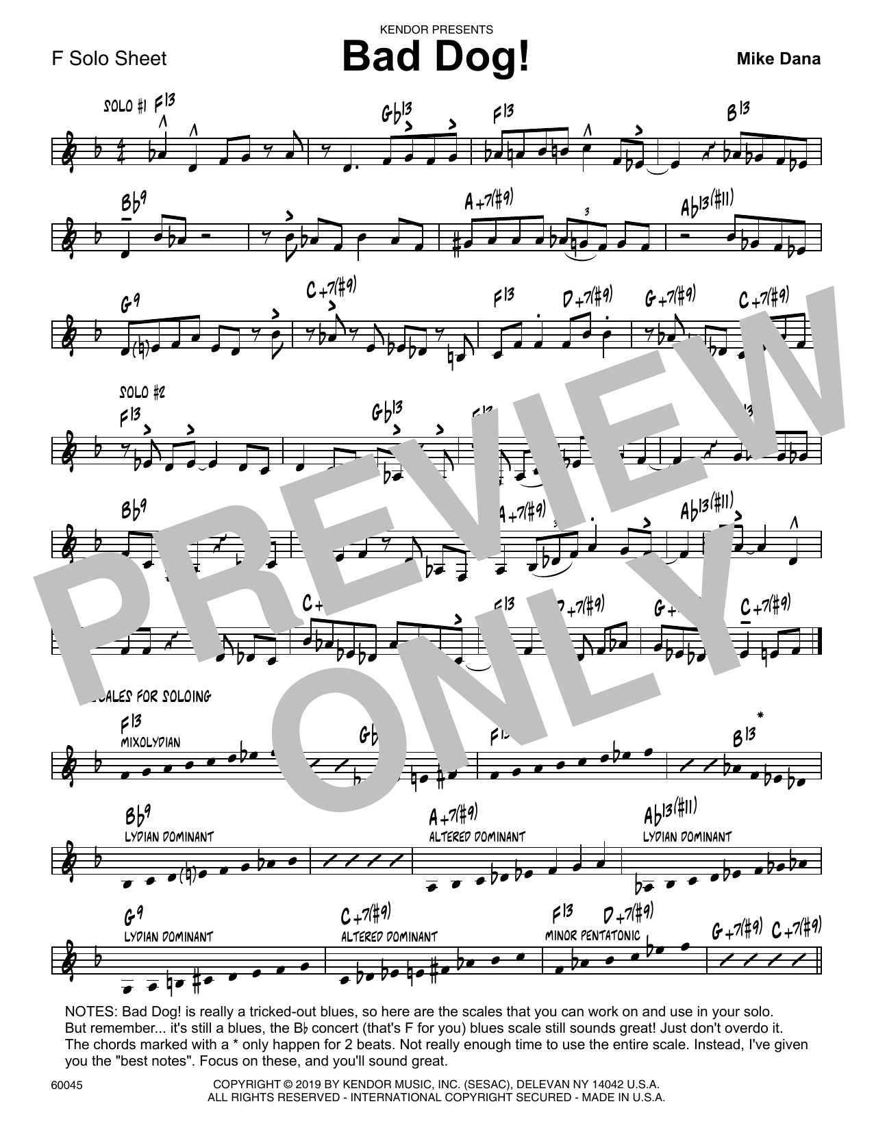 Download Mike Dana Bad Dog! - Solo Sheet for F Instruments Sheet Music