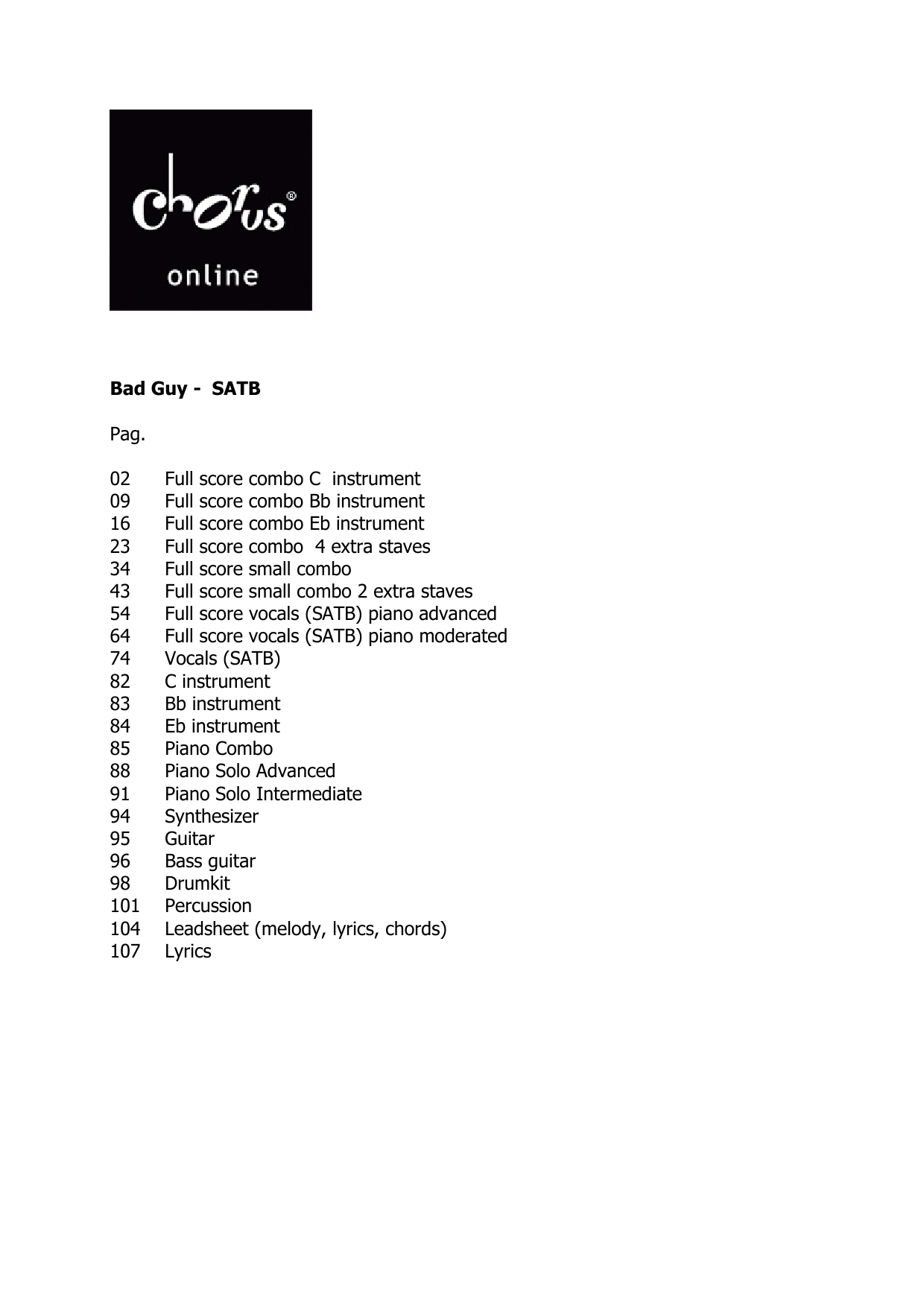Billie Eilish Bad Guy (arr. Theo Janssen) sheet music notes printable PDF score