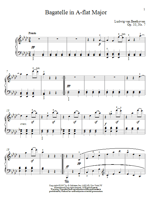 Download Ludwig van Beethoven Bagatelle In A-flat Major, Op. 33, No. Sheet Music