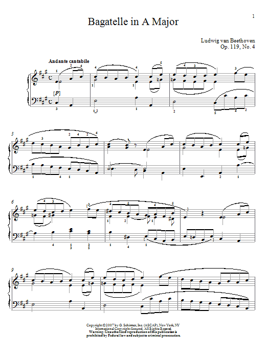 Download Ludwig van Beethoven Bagatelle In A Major, Op. 119, No. 4 Sheet Music