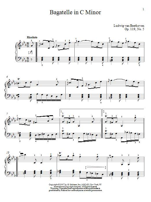 Download Ludwig van Beethoven Bagatelle In C Minor, Op. 119, No. 5 Sheet Music