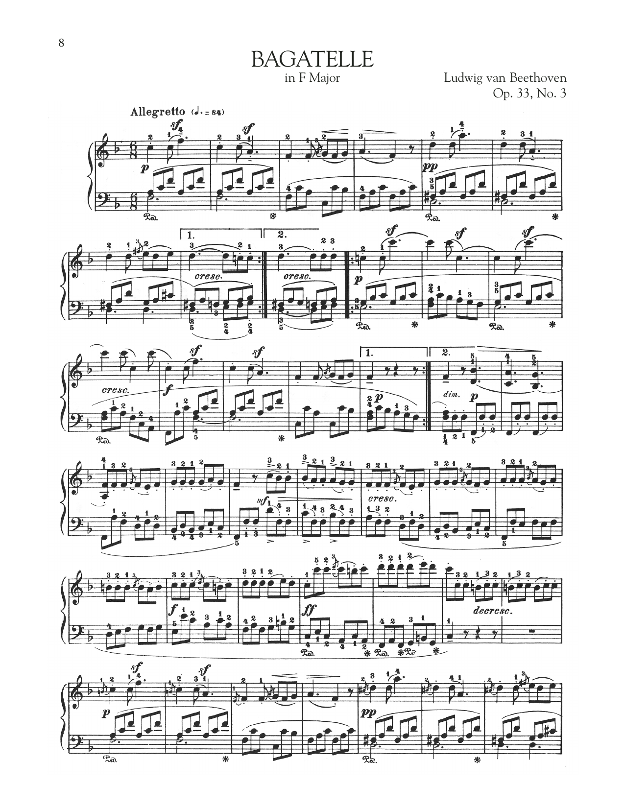 Download Ludwig van Beethoven Bagatelle In F Major, Op. 33, No. 3 Sheet Music