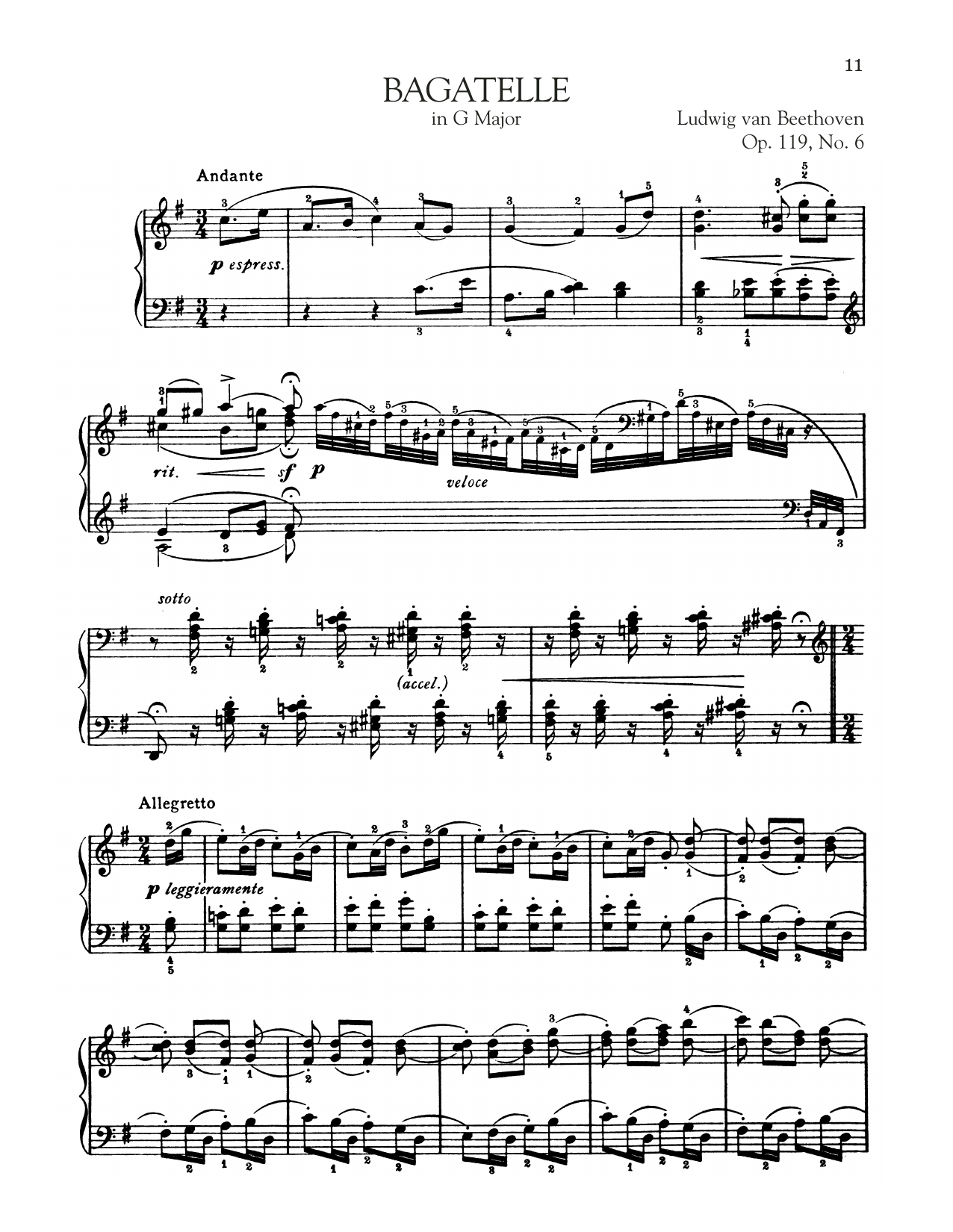 Download Ludwig van Beethoven Bagatelle In G Major, Op. 119, No. 6 Sheet Music