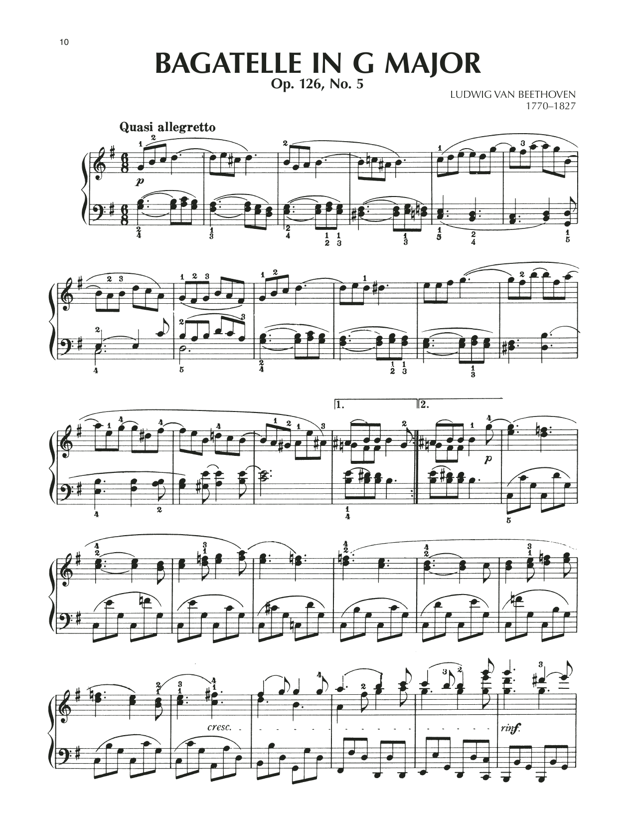 Download Ludwig van Beethoven Bagatelle In G Major, Op. 126, No. 5 Sheet Music