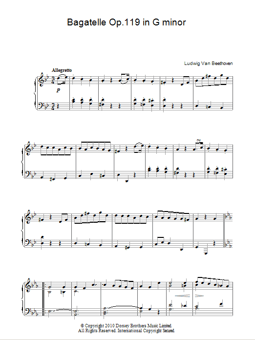 Download Ludwig van Beethoven Bagatelle In G Minor, Op. 119 No. 1 Sheet Music