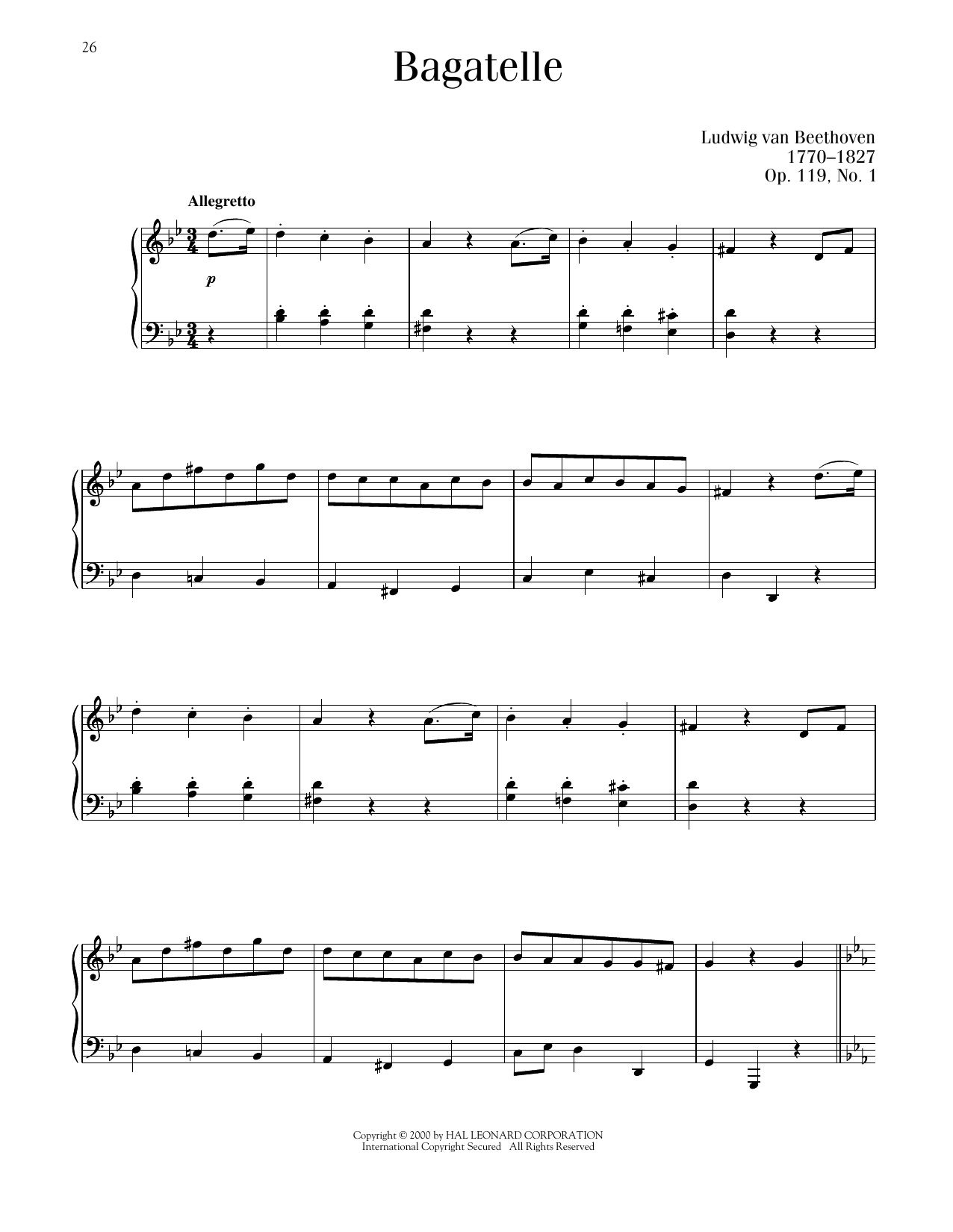 Ludwig van Beethoven Bagatelle, Op. 119, No. 1 sheet music notes printable PDF score