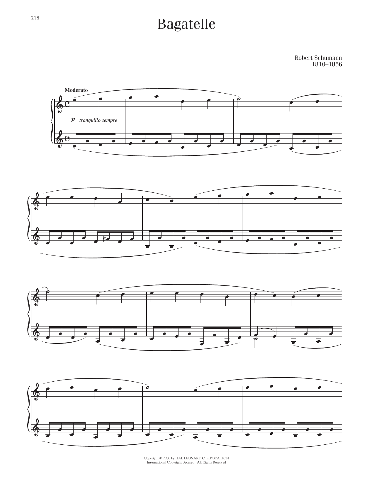 Robert Schumann Bagatelle sheet music notes printable PDF score