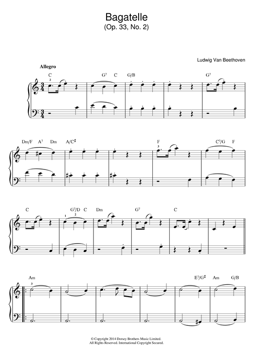 Download Ludwig van Beethoven Bagatelle In C Major, Op.33, No.2 Sheet Music