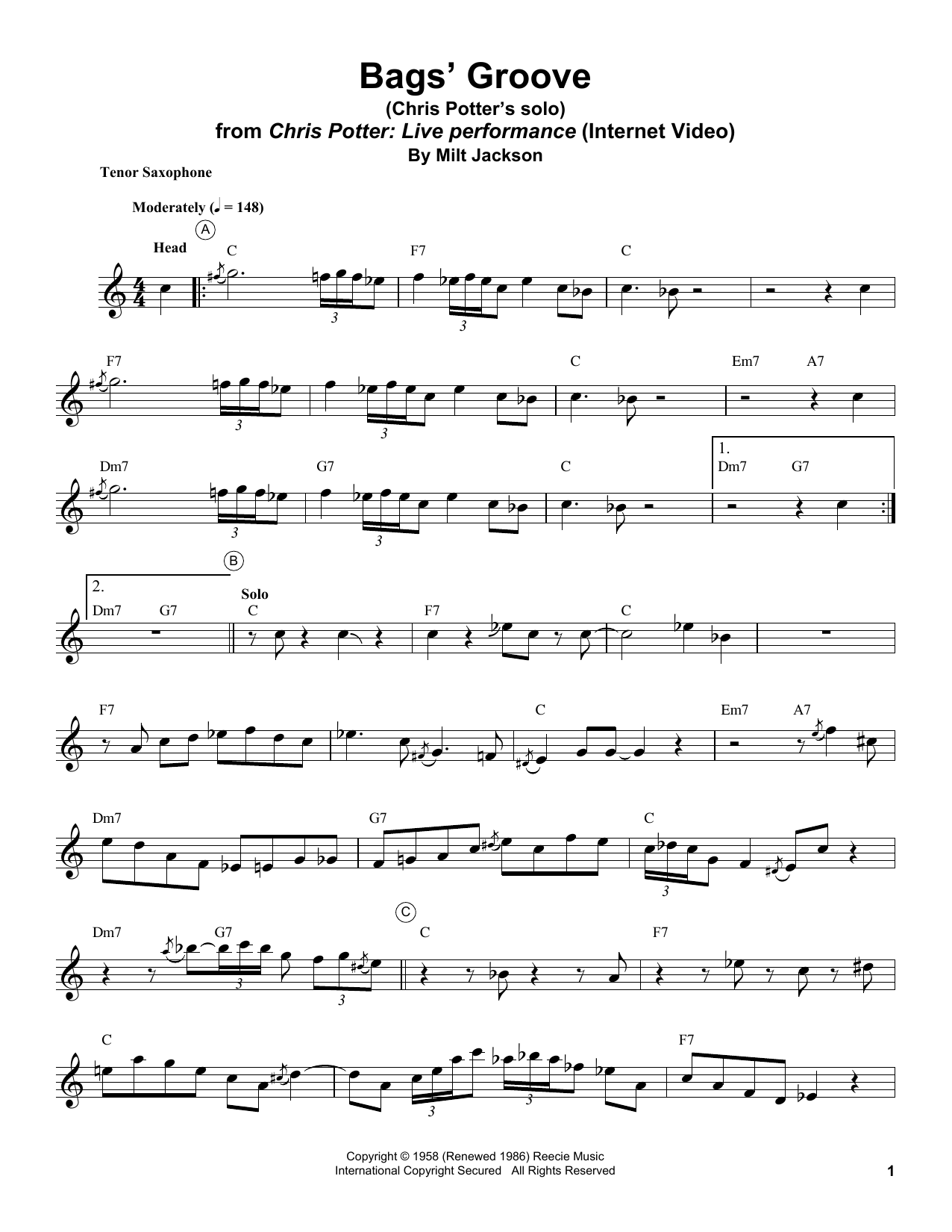 Download Chris Potter Bags' Groove Sheet Music