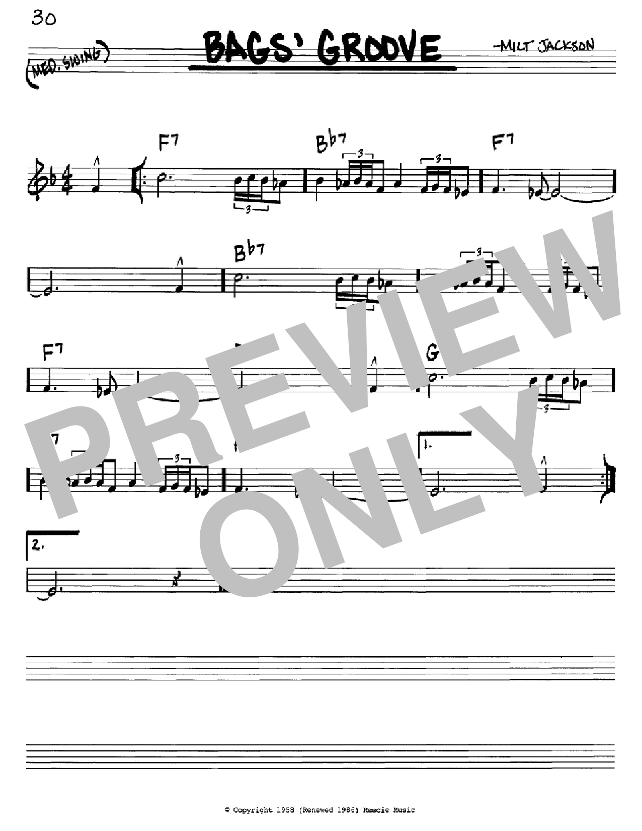Milt Jackson Bags' Groove sheet music notes printable PDF score
