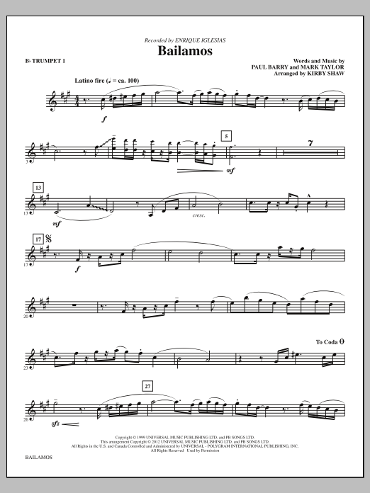 Download Kirby Shaw Bailamos - Bb Trumpet 1 Sheet Music