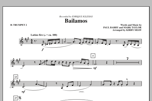 Download Kirby Shaw Bailamos - Bb Trumpet 2 Sheet Music