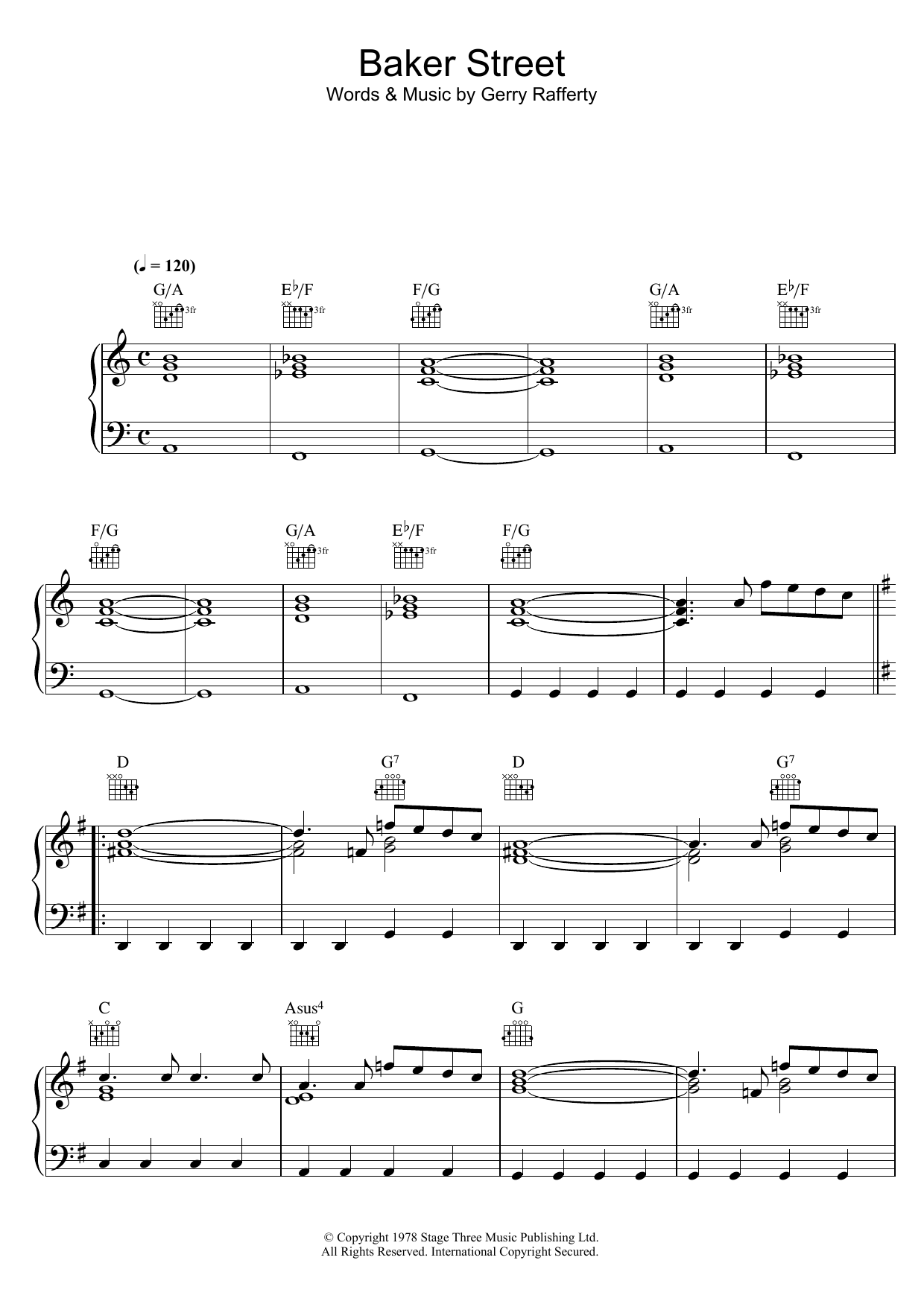 Gerry Rafferty Baker Street sheet music notes printable PDF score