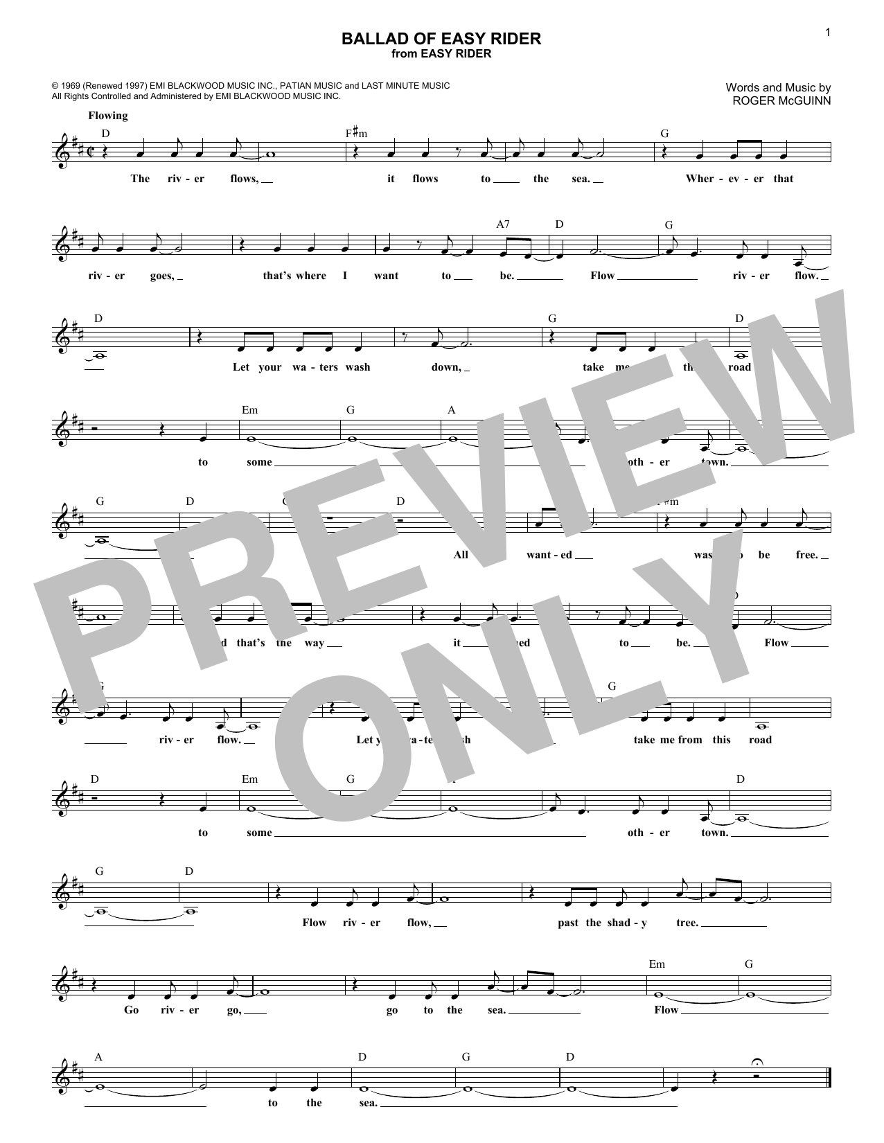 Download The Byrds Ballad Of Easy Rider Sheet Music
