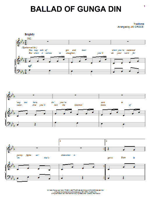 Download Jim Croce Ballad Of Gunga Din Sheet Music