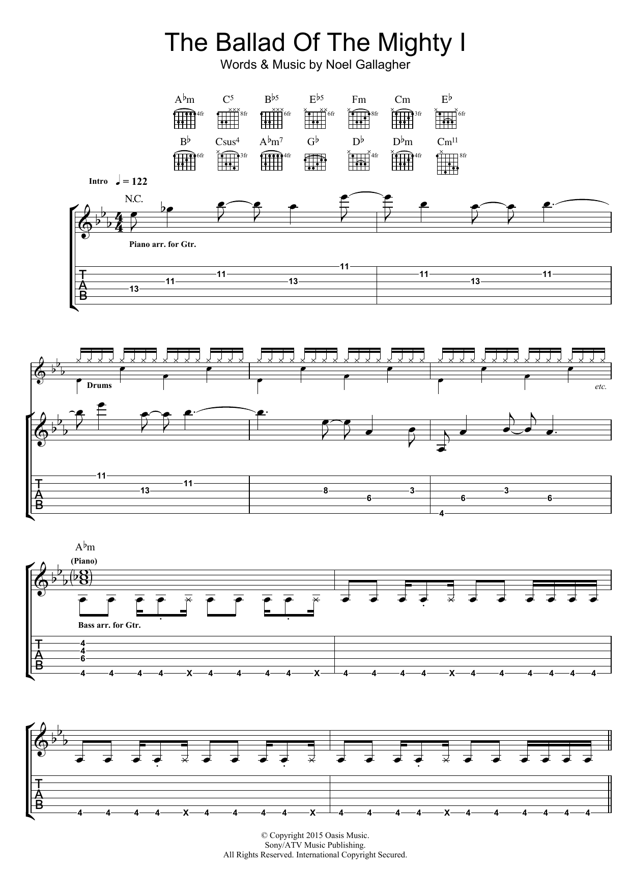 Download Noel Gallagher's High Flying Birds Ballad Of The Mighty I Sheet Music