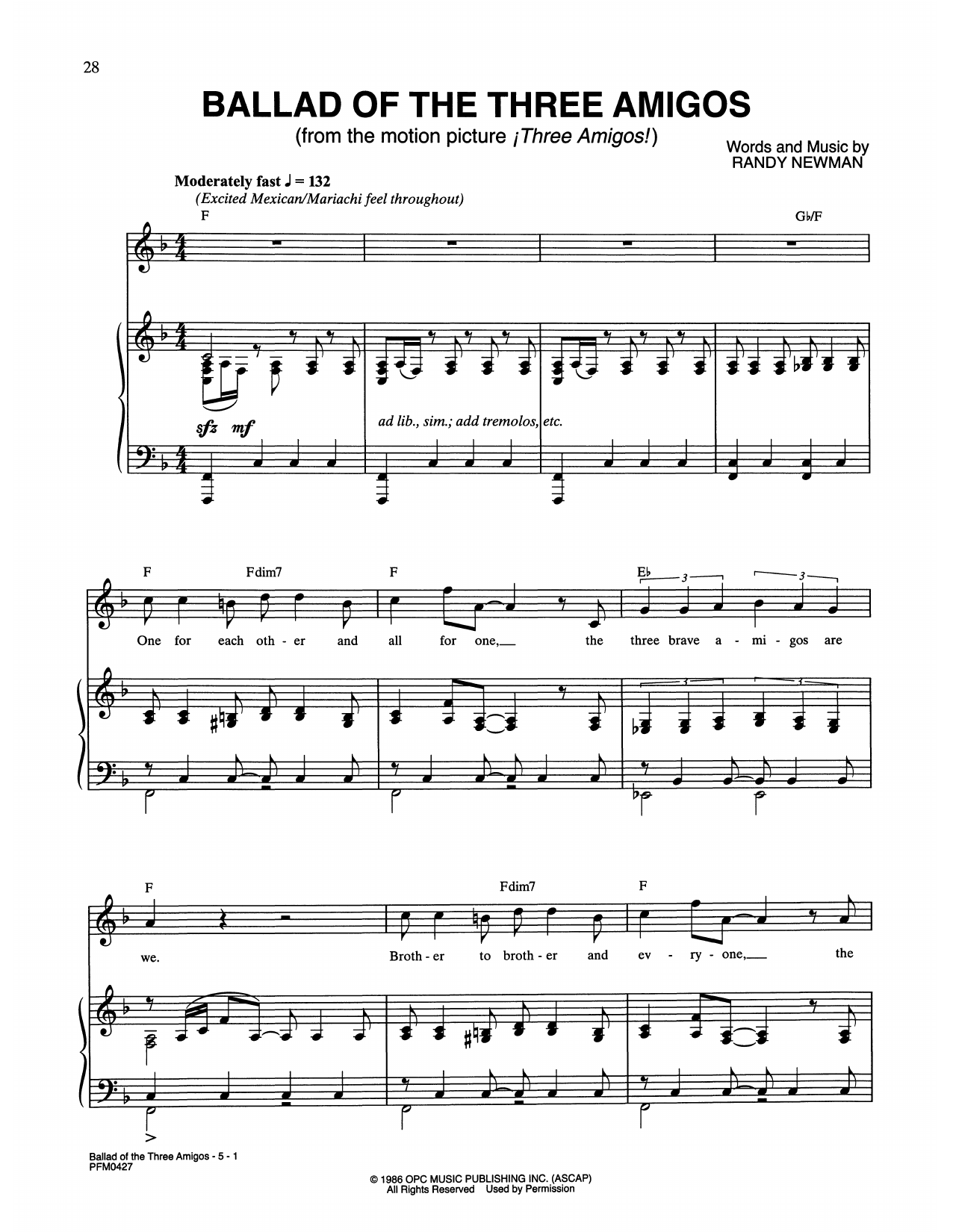 Download Randy Newman Ballad Of The Three Amigos (from Three Sheet Music