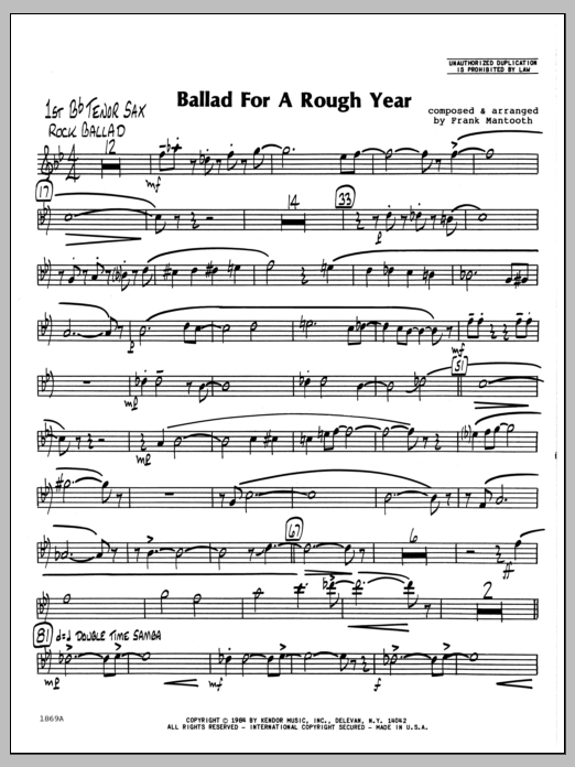 Download Frank Mantooth Ballad For A Rough Year - 1st Bb Tenor Sheet Music