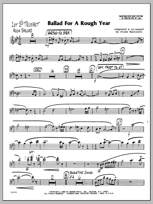 Download Frank Mantooth Ballad For A Rough Year - 1st Bb Trumpe Sheet Music