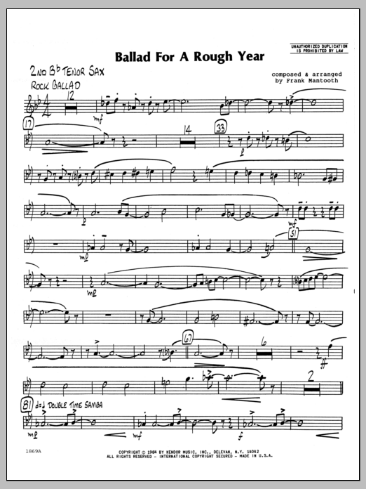 Download Frank Mantooth Ballad For A Rough Year - 2nd Bb Tenor Sheet Music