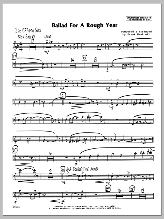 Download Frank Mantooth Ballad For A Rough Year - 2nd Eb Alto S Sheet Music
